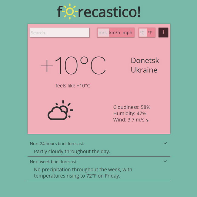 Local weather project screenshot